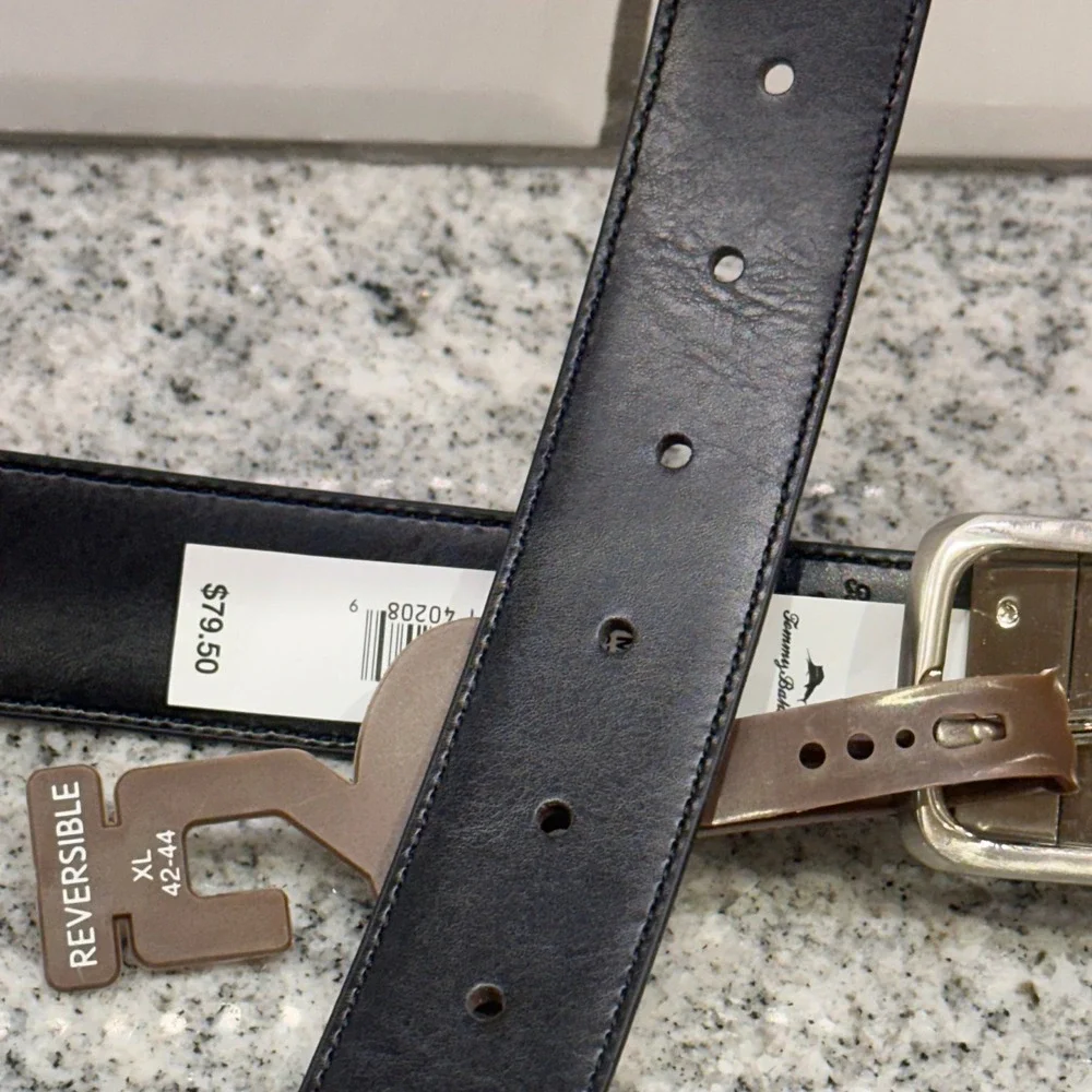 New Tommy Bahama Men XL 42-44 Belt Cognac Black Brown Reversible Leather Coastal